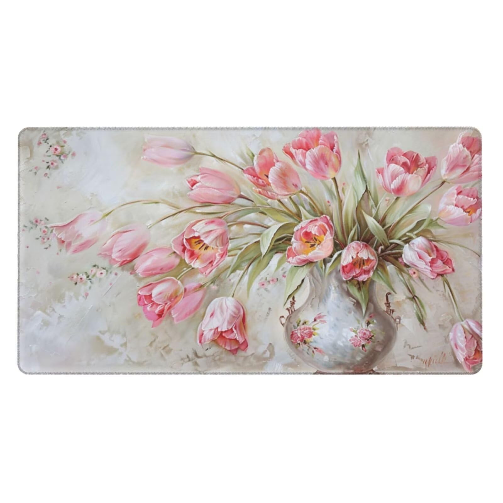 Alfombrilla de Ratón Gaming Grande XXL 1400x600x4mm con Bordes Cosidos, Tela de Micro Tejido, Base de Goma Antideslizante y Mouse Pad, para Teclado Escritorio, PC, Oficina Florero de Tulipanes Y6092