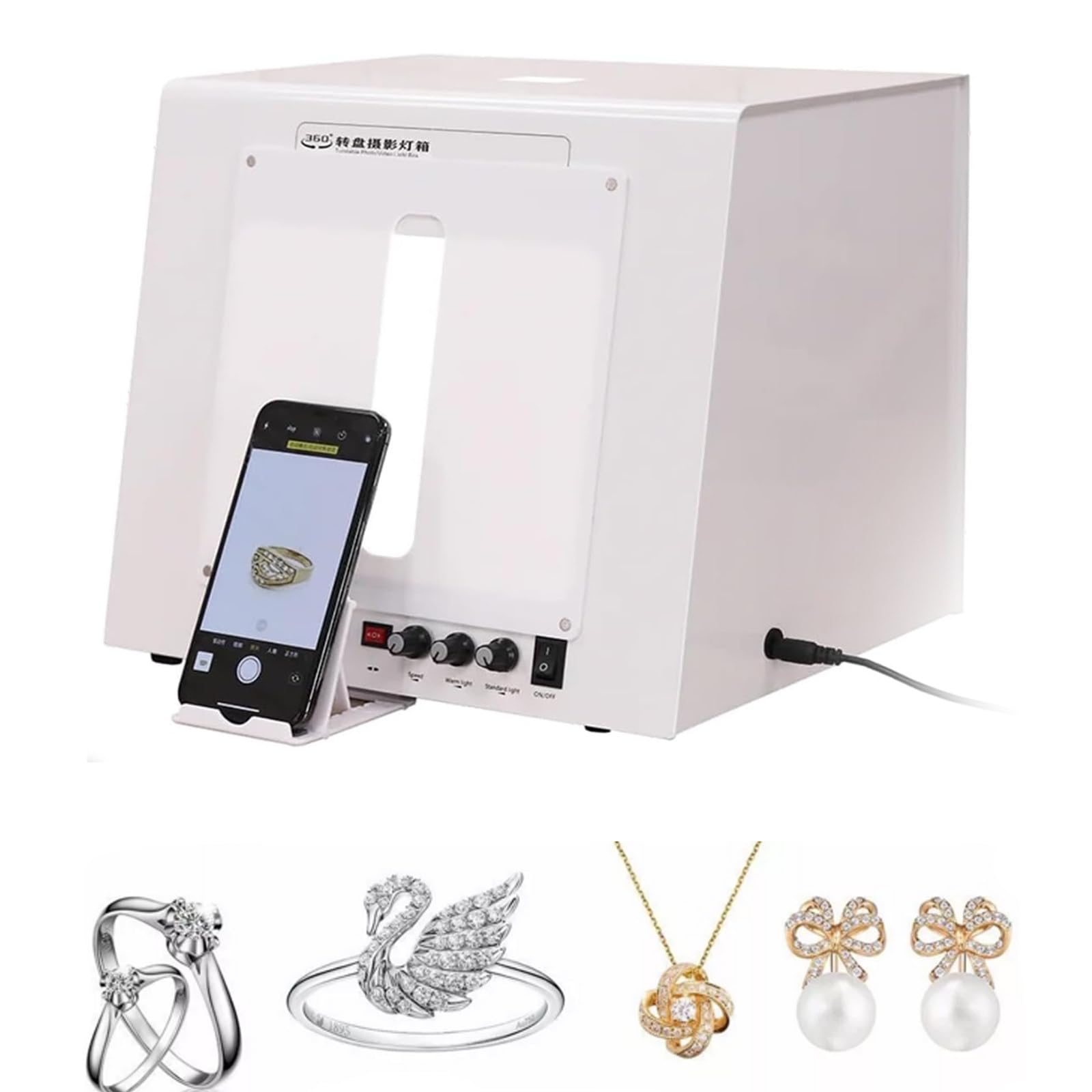 Oiyeknrd Photo Studio Light Box, Dimmable Jewelry Shooting Tent Softbox, Smart Photography Turntable 20/30cm,for Jewelry Photography Video 3D Scanning 20cm