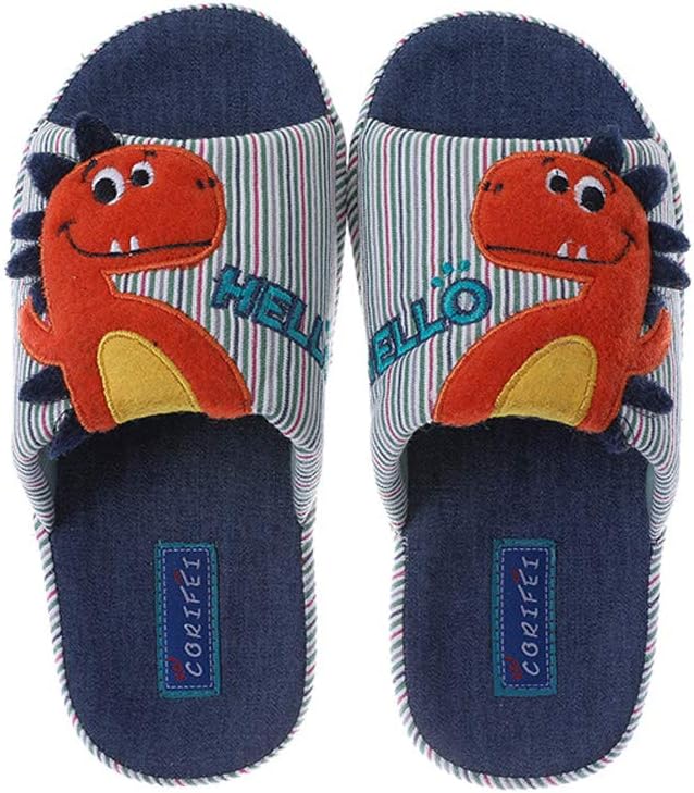 Coralup Boys Dinosaur Plush Slipper House Home Anti-Slip Slippers for Children Green Size UK 13 Kids