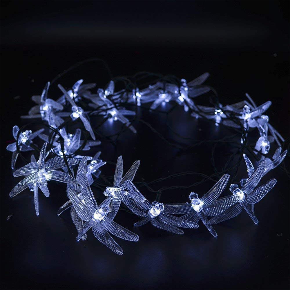 CDIYTOOL Dragonfly Solar Powered String Lights Outdoor Fairy Lights Solar Backyard Patio Garden Walkway LED Tree String Lights Landscape 30 LED Wire Lights Chrismas Party Wedding Decoration Cool White - Image 2