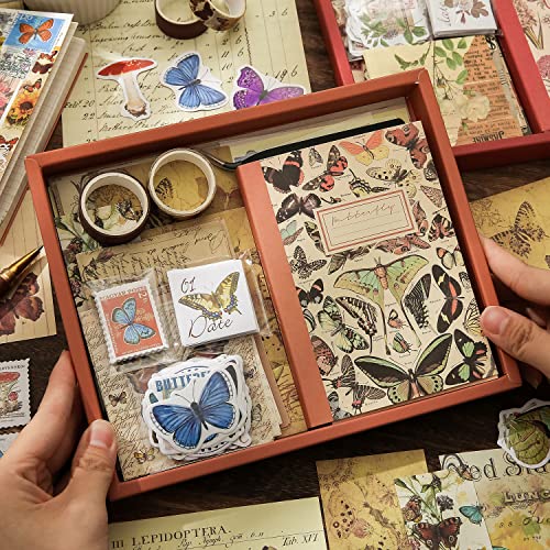 Emmoolife Vintage Aesthetic Scrapbooking Supplies Kit, Butterfly Bullet Junk Journal Scrapbook Kit With Journaling Supplies, A6 Grid Notebook, Stationery, Birthday Craft Gift For Teen Girl Kid Women #TOP5