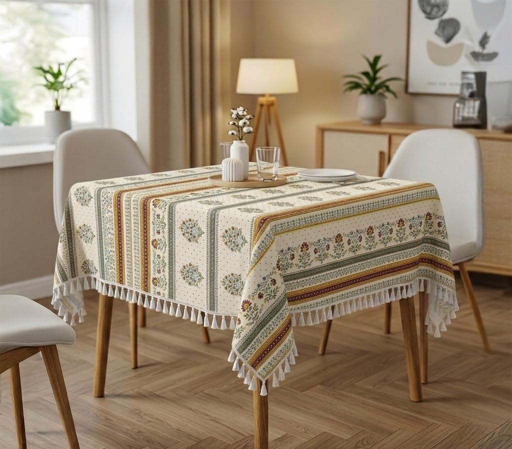 Amazon Brand - Umi Microfiber Cotton Table Cloth Pack of 2 for 4-Seater Dining Table | 45 x 60 Inch Rectangular Printed Table Cover with Tassels | Washable, Durable,Reusable Dining Table Cover-image-17