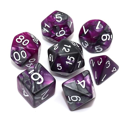 CREEBUY DND Polyhedral Dice for Dungeon and Dragons D&D RPG Role Playing Games 7-Die Set (Purple Mix Silver) - Silver Mix Purple
