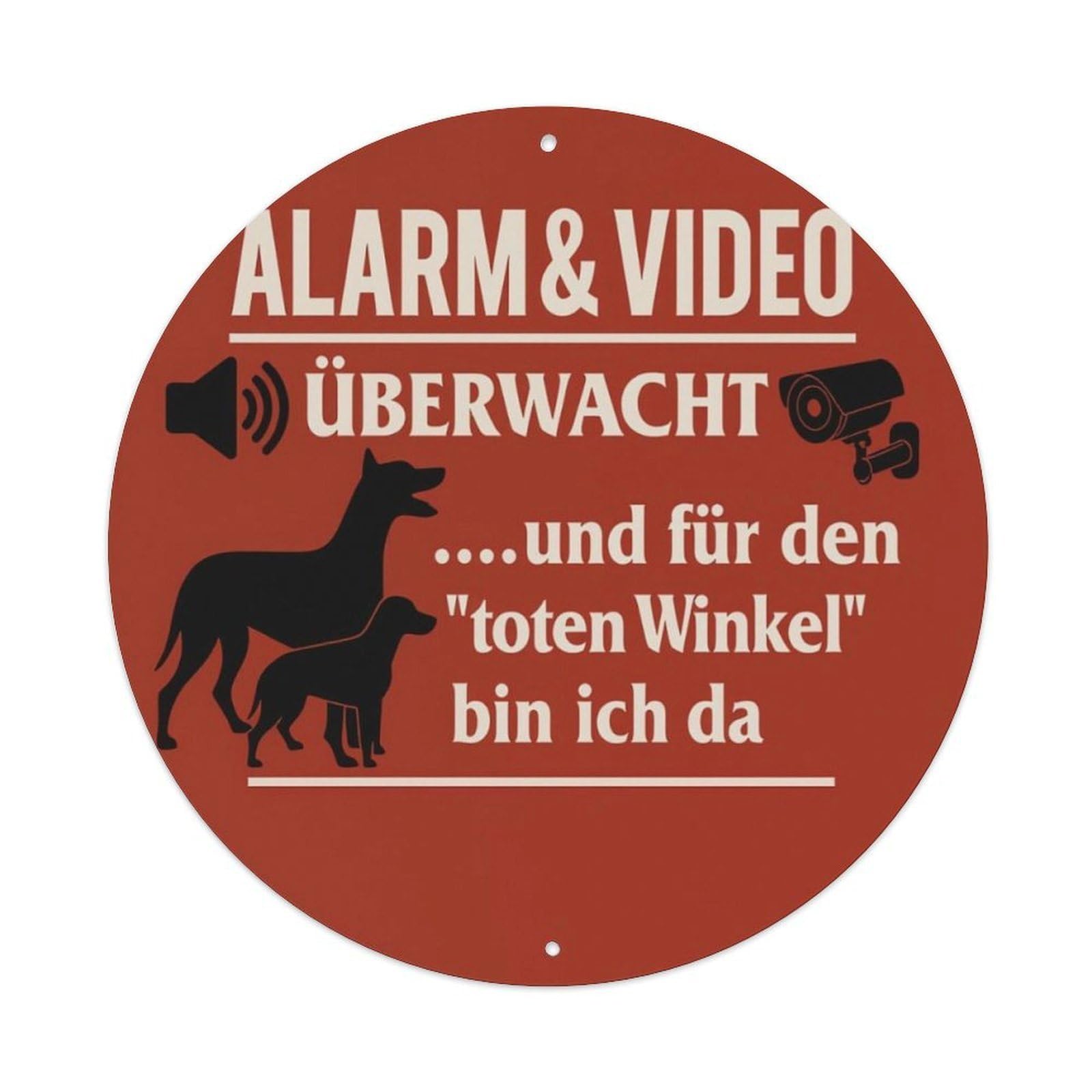 German Alarm Guard Dog Warning Round Sign Vintage Aluminium Metal Sign, Retro Wall Decor for Home, Bar, Garage & Farmhouse 20x20cm