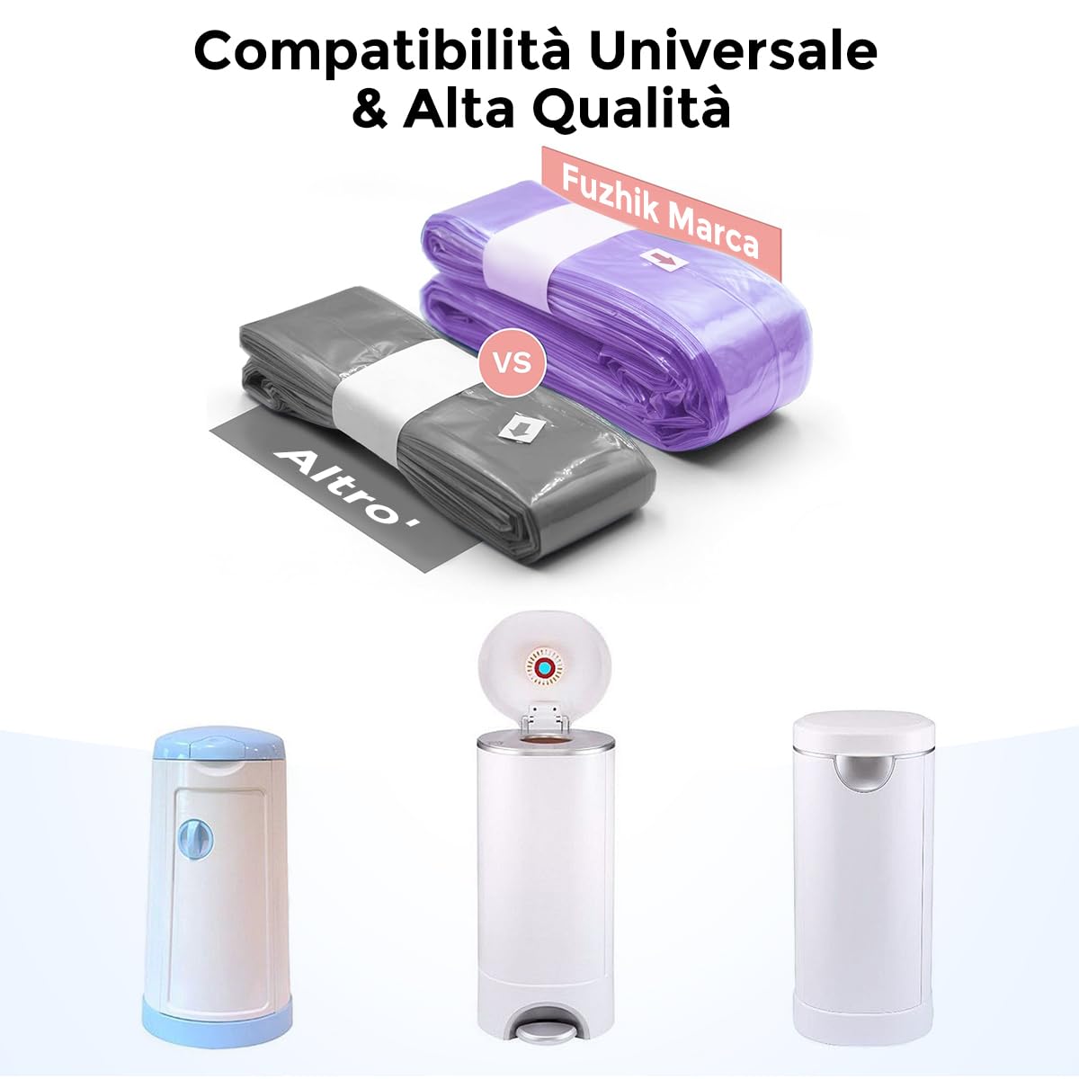 Ricarica Mangiapannolini Compatibile con Tommee Tippee Foppapedretti Maialino Angelcare Twist e Click Simplee Tec Litter Locker, 8 Pezzi Sacchetti Mangiapannolini, Viola