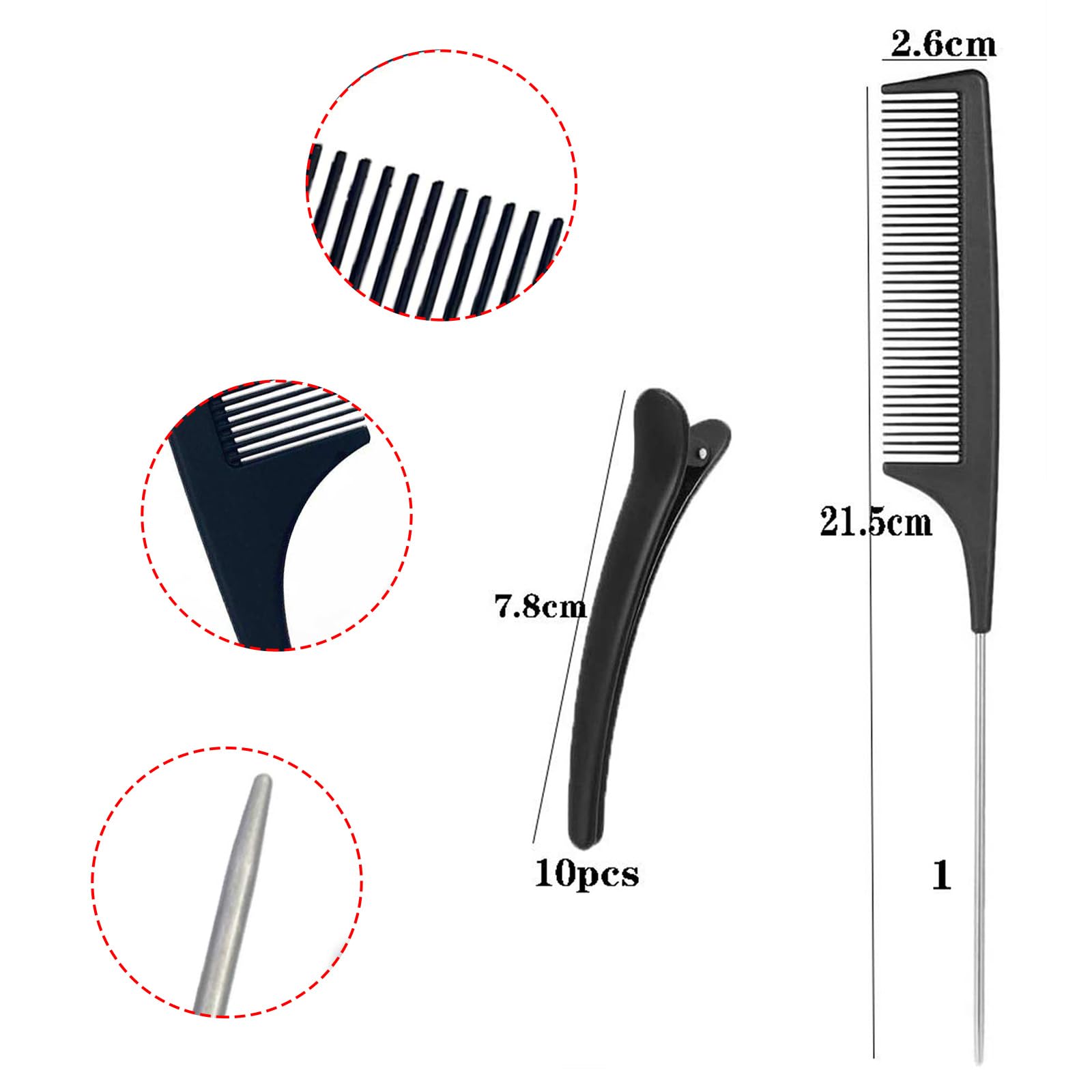 Generic Hair Clips & Comb - Pack of 13, Black, Plastic, Medium, Unisex, Adults, Girls and Women, Hair Accessory, Salon Styling & Care - Image 3