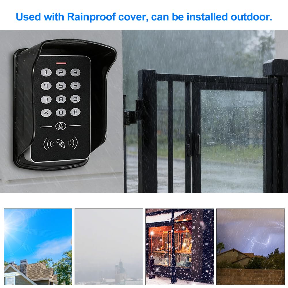 Kit de contrôle d'accès extérieur IP68 étanche avec clavier + housse de pluie + alimentation DC 12 V 3 A + bouton de sortie de porte en acier inoxydable + 10 porte-clés + serrure électrique