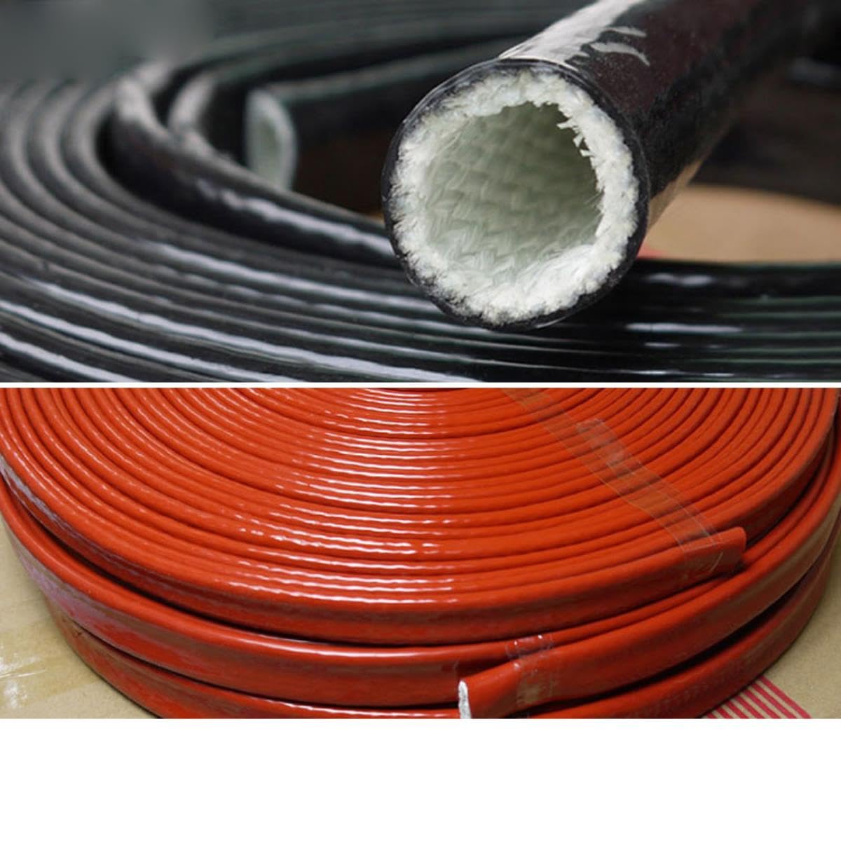 Tubo De Fibra De Vidrio Resistente A Altas Temperaturas Recubierto De Resina De Silicona Fibra De Vidrio Trenzada Funda Ignífuga Tubo De Carcasa Retardante De Fuego-Rojo,20mm,5 Metros