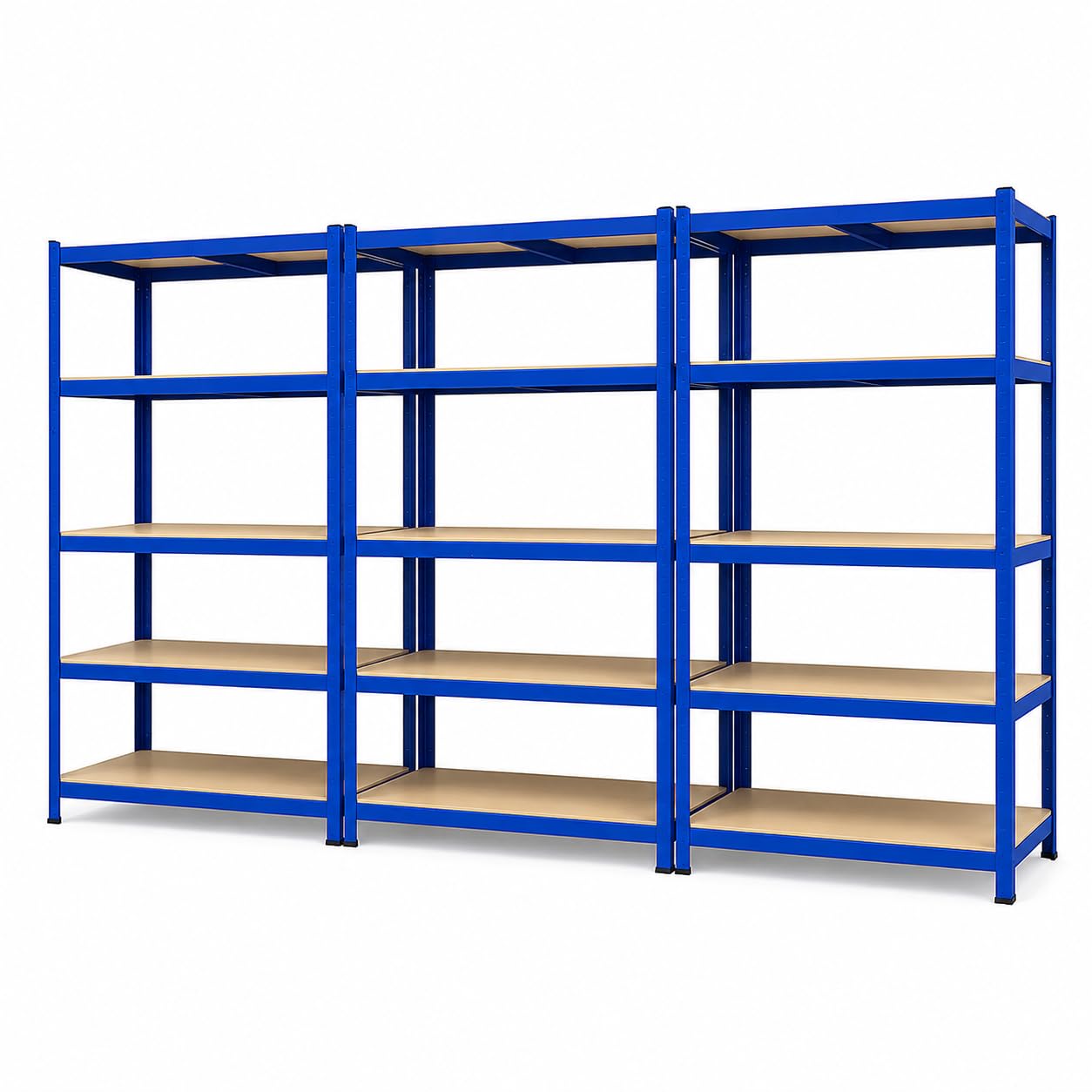 stooltopia 5 Tier Heavy Duty Garage Shelving Unit Metal Storage Shelves Easy To Assemble 175kg Per Shelf (Blue, Pack of 3)