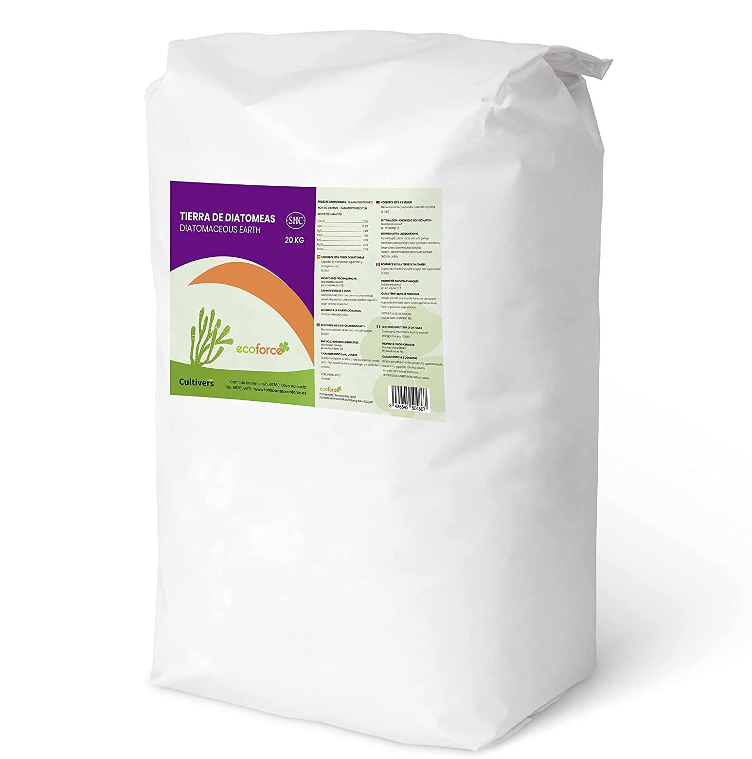 CULTIVERS Tierra de Diatomeas Ecológica Micronizada 20 kg | Polvo ultrafino de origen natural | Producto certificado por Ecocert | Materia prima de algas fosilizadas con contenido natural en sílice