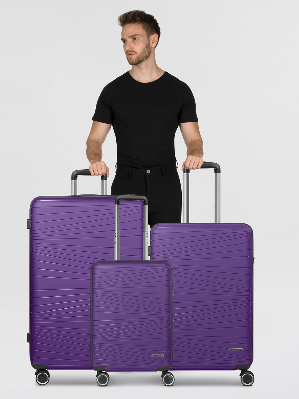 Franky Dallas 3.0 - Trolley rigido con 4 ruote, Viola, Kofferset (3-teilig), Valigia con ruote doppie e lucchetto TSA