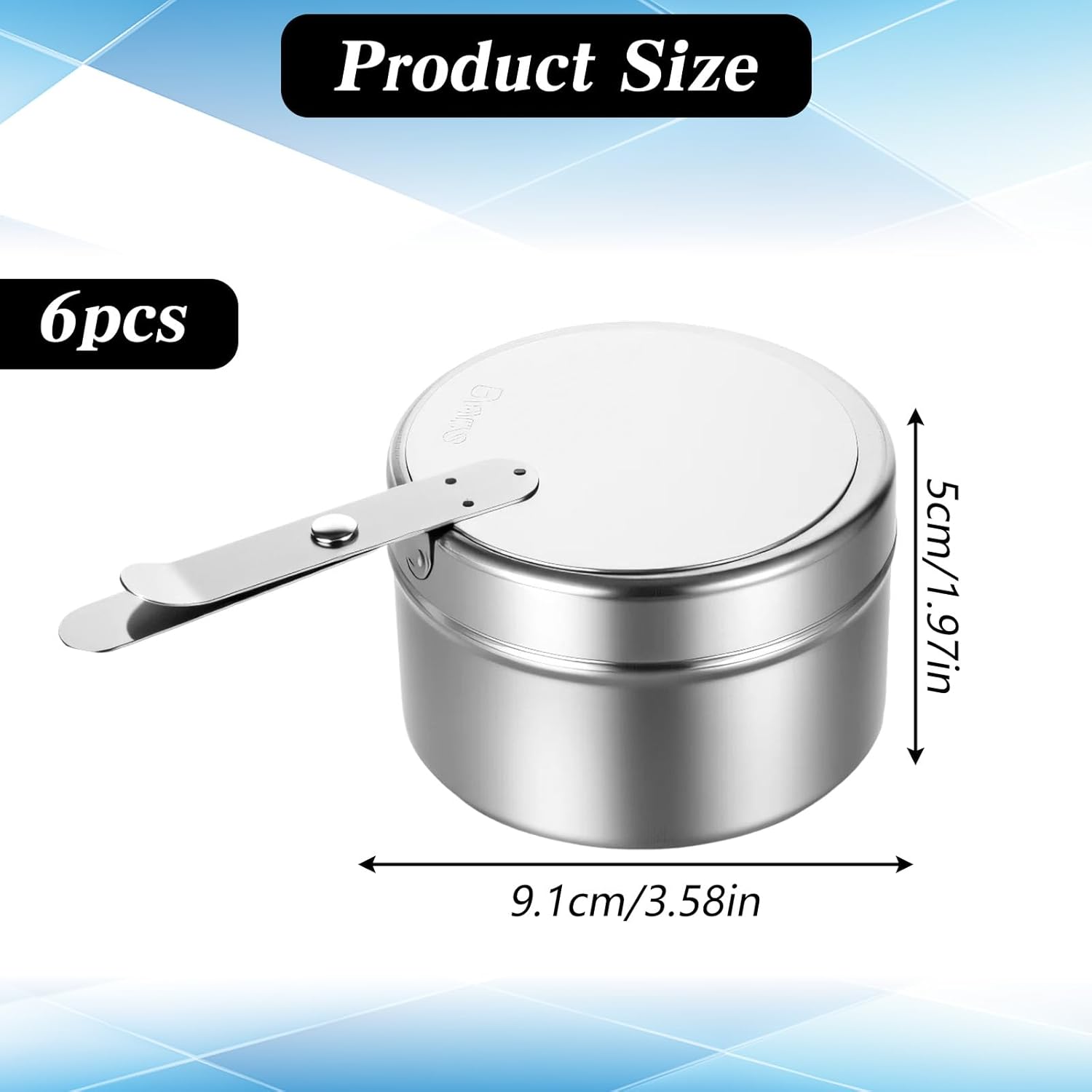 6Pcs Stainless Steel Fuel Holder, Chafing Wick Fuel Holder with Cover, Buffet Warmer Warming Trays Perfect for Buffets Catering Events Party Supplies