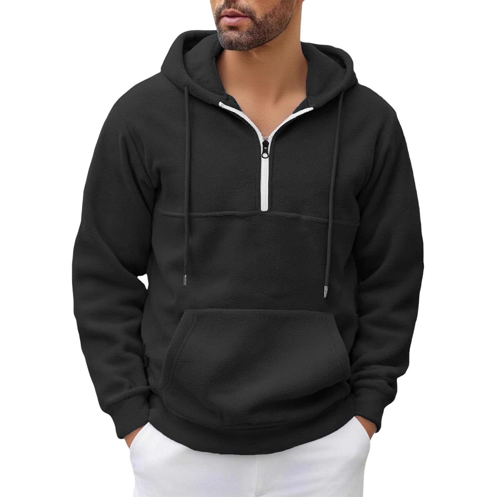 Ropa Anti UV Hombre Sudadera con Capucha Y Cremallera De Un para Hombre, Forro, Manga Larga, Estilo Oversize, Cálida, Bolsillo. Sudaderas Azul (Black, M) Chaqueta Deportiva Protección