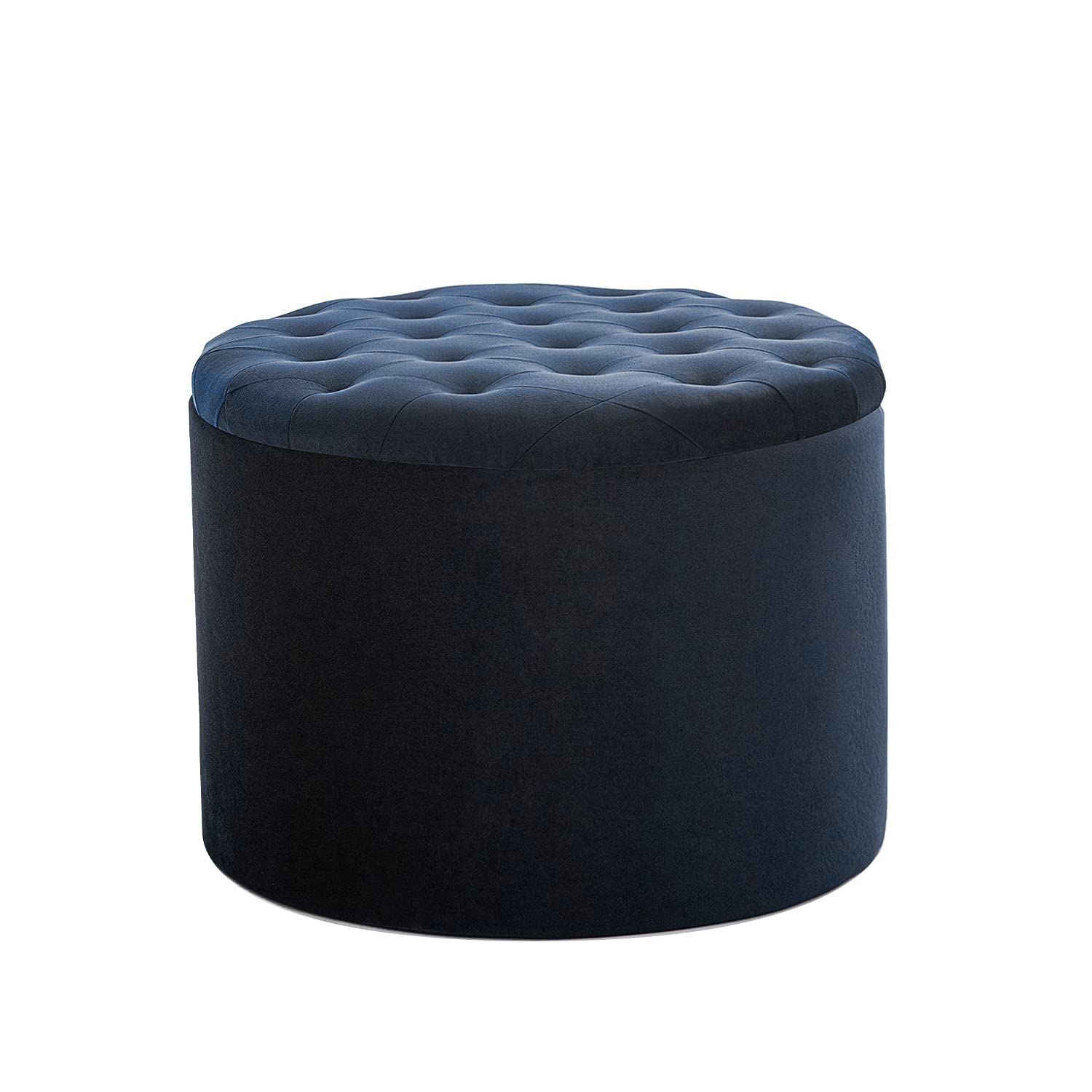 Buy LIONEL RICHIE HOME Sonata Round Storage Ottoman, Moonlit Blue, Soft Velvet Upholstery