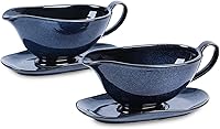 Vicrays Ceramic Gravy Boat with Saucer Set of 2 - 17oz Large Blue Sauce Boats for Gravy, Turkey, Dressings, Thanksgiving Christmas