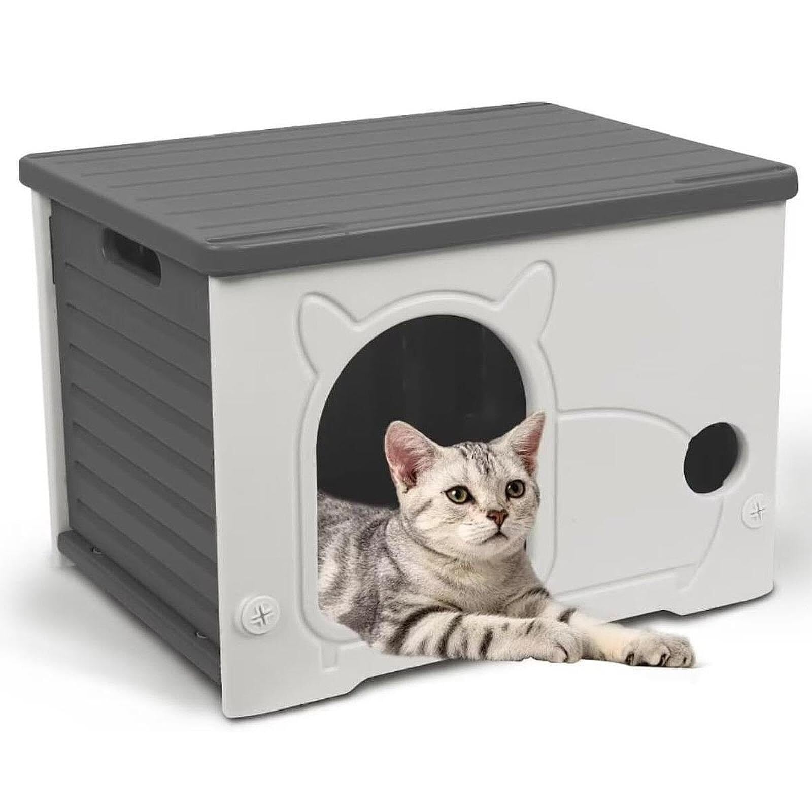 Generic Hundehütte für streunende Katzen, Haustierhöhle für Wildkatzen, für Igel, drinnen und draußen, grau (grau)