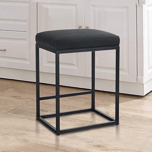 Miniatura 8 de Sophia & William Taburete de bar negro de 24 pulgadas de altura de mostrador, taburetes de bar tapizados con reposapiés, taburetes modernos de piel