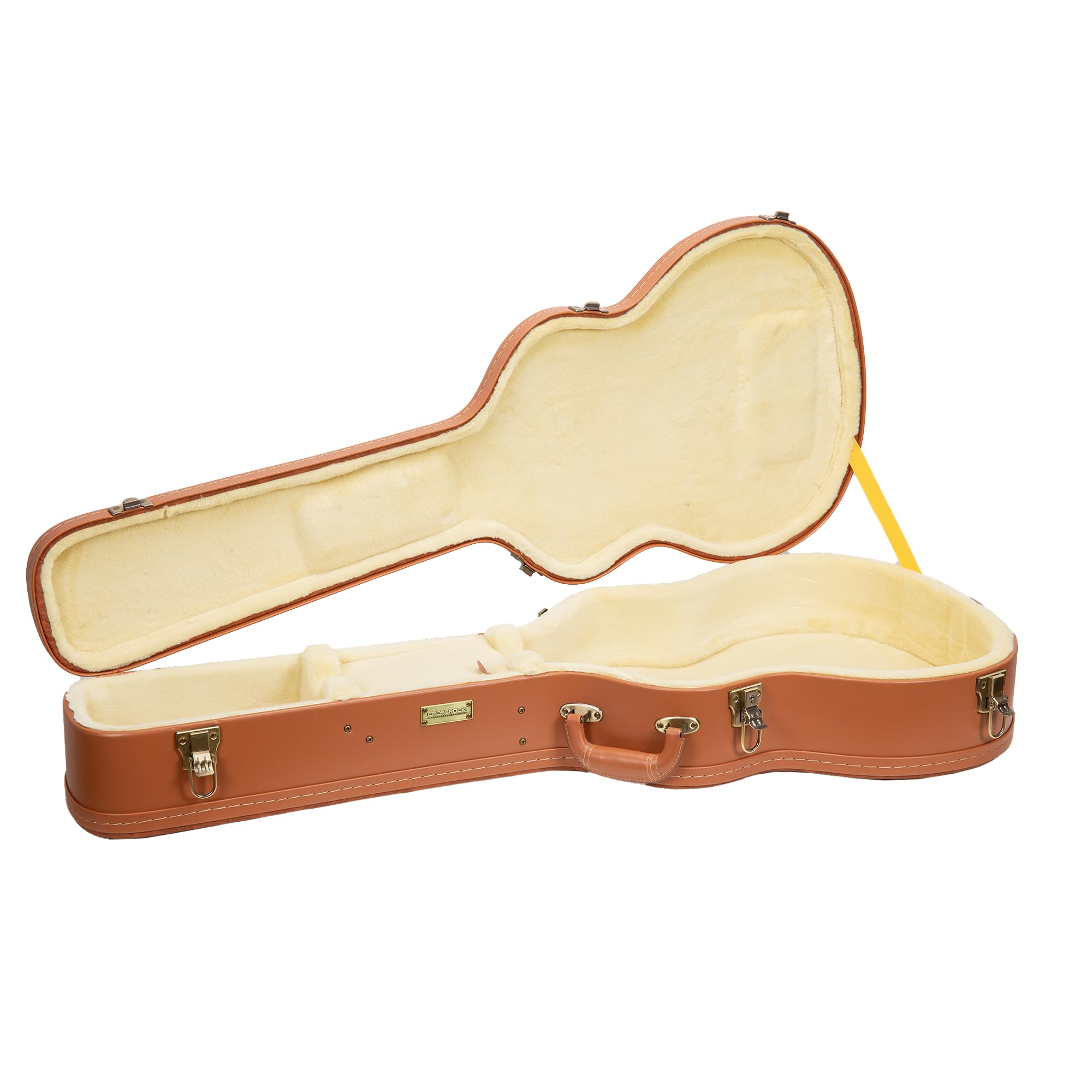 Crossrock Custodia in legno per chitarra OM / 000-14 Fret | Finitura scolpita Red Wood, interno in velluto avorio, serratura – Relief Series Premium