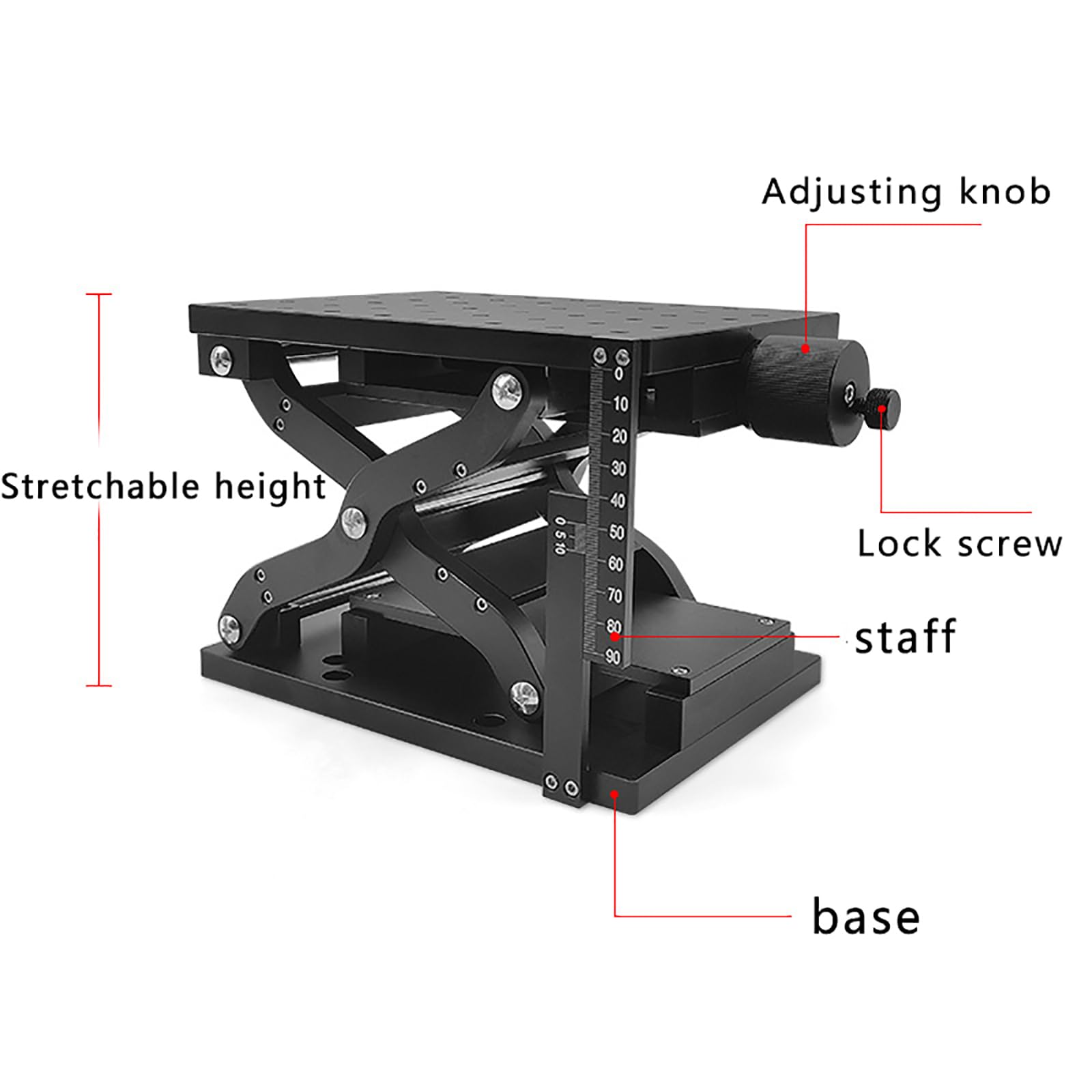 Plataforma de elevación de laboratorio, soporte de gato de laboratorio para capacidad de carga de 30 kg, 120 mm de altura, escala precisa, cuerpo de aluminio duradero para experimentos y observación