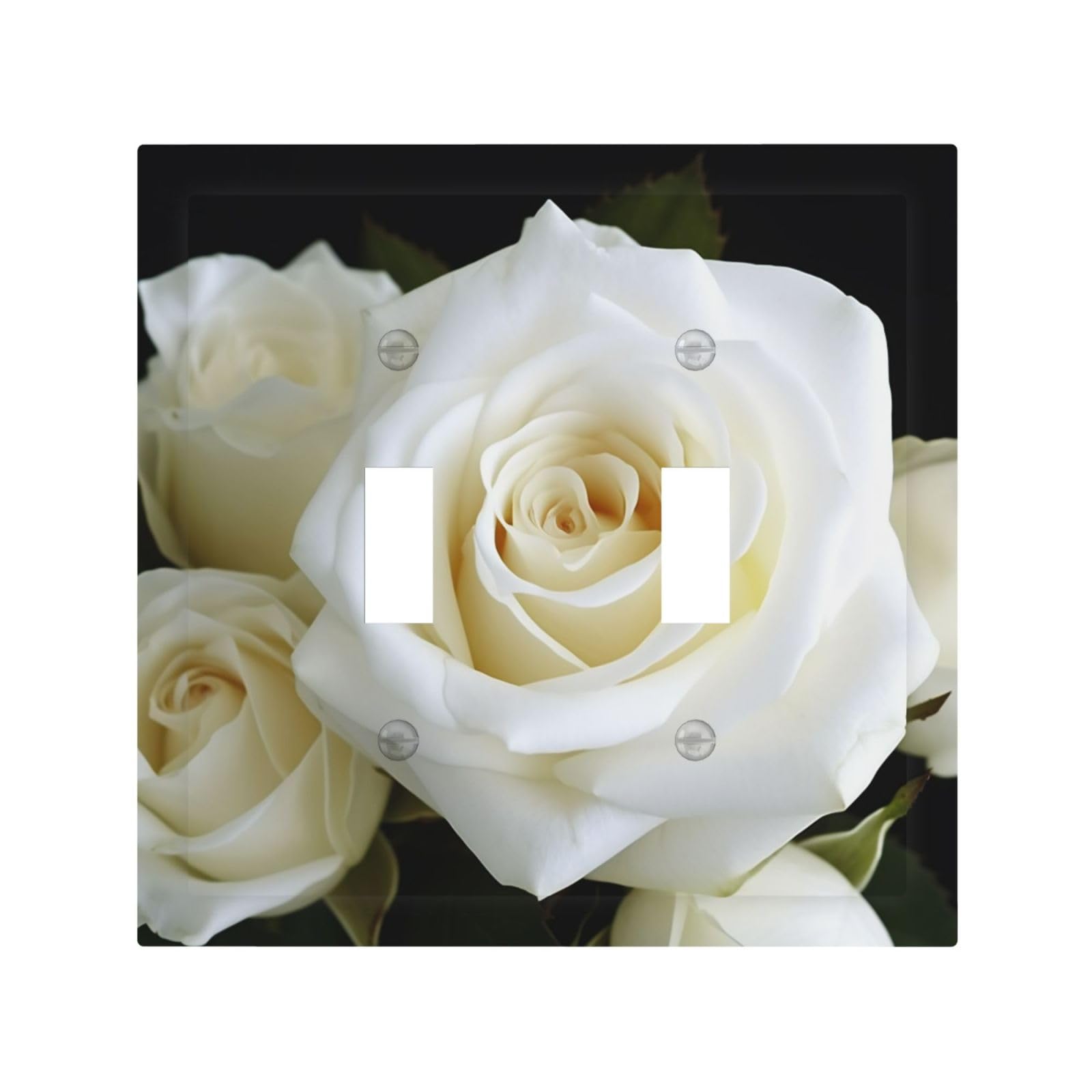 Kloph White Decorator Double Toggle Light Switch Covers Rose Wall Plate 2-Gang Mid Size 5" X 4.9" Double Toggle Switch Wallplate Decorative 2 Gang Wall Switch Plate Covers