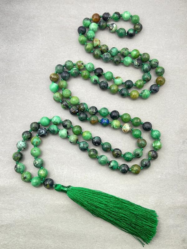 Natural AAA Variscite Mala, 108 collar mala anudado de 6 mm, collar de variscita, collar de oración, mala tibetano, mala anudada, collar budista, borla mala