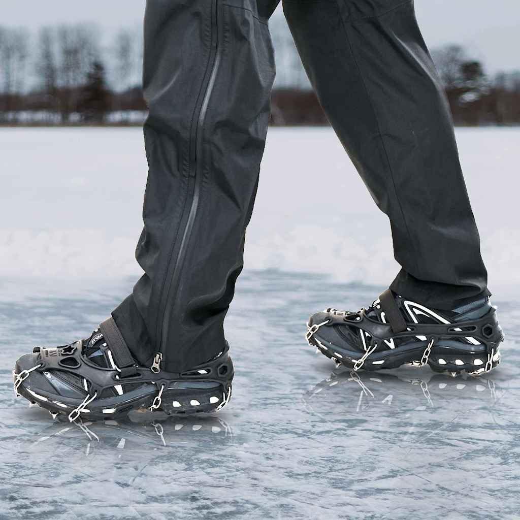 Crampons pour Chaussures en Acier Inoxydable Orange Taille L avec Dents, Fixation réglable, légers et résistants pour randonnée Hiver, Trek, Marche Nordique