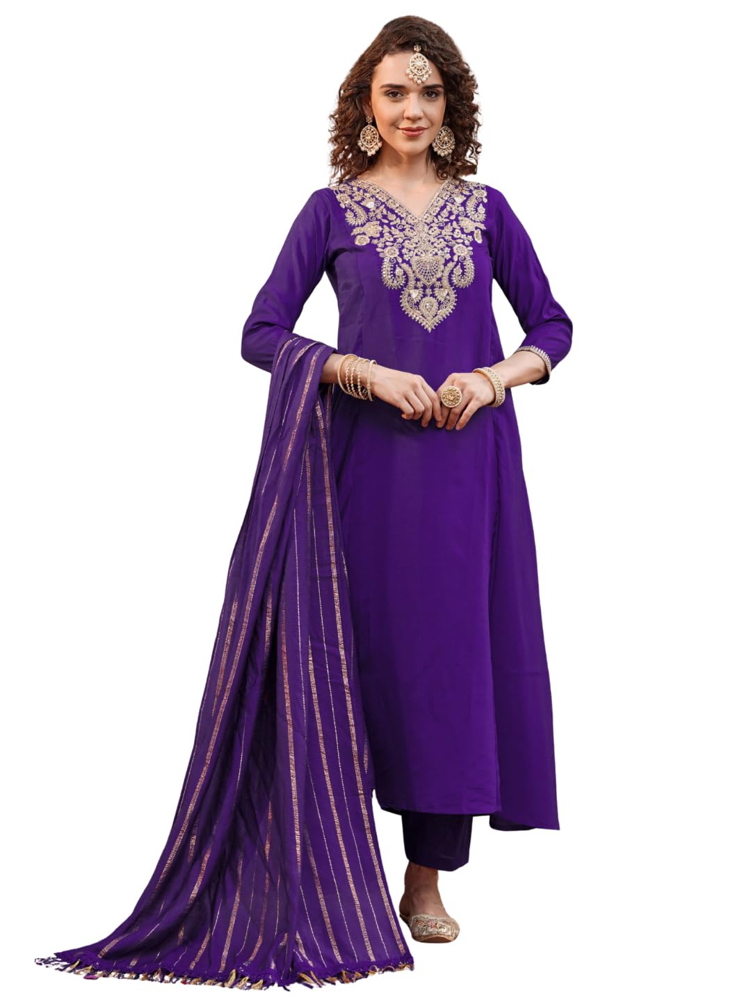 navlik Women's Viscose Silk Embroidered A-Line Kurta with Pant and Dupatta Sets (NK-950)-picture-41