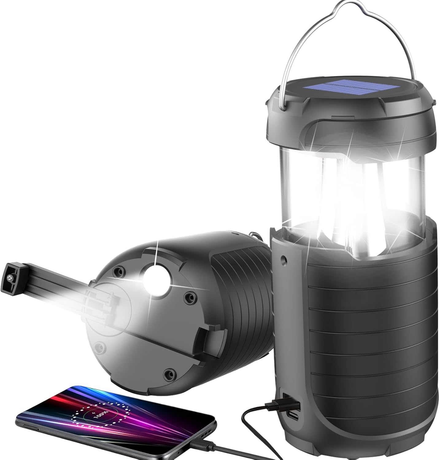 5000 Large Capacity Solar Hand Crank Flashlight with 8H Play Time, Survival Light, USB Charger for Cellphone, Portable Solar Camping Light,Electric LED Camping Lantern for Emergency