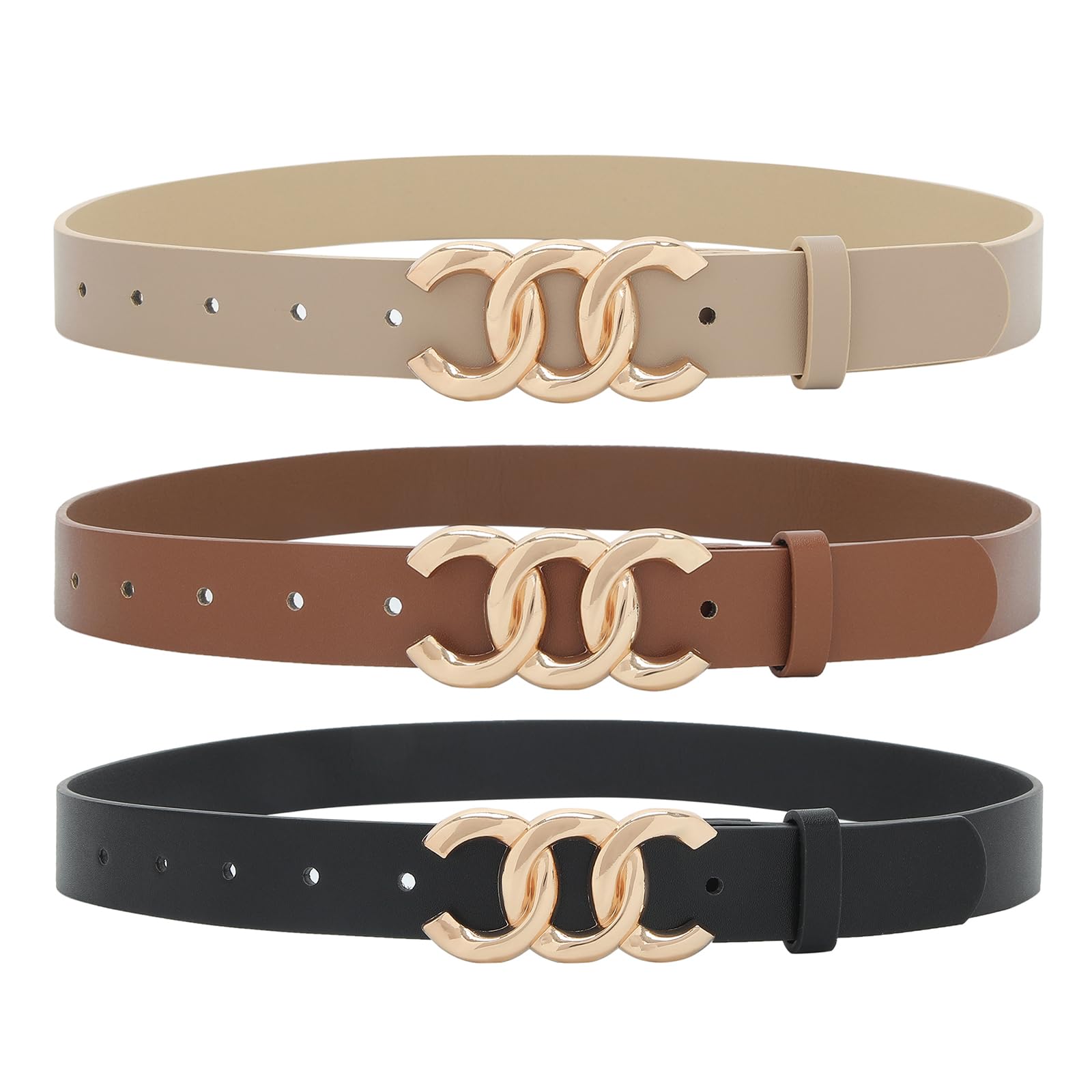 Earnda 2 Pack Women Belts for Jeans Dresses Fashion Gold Buckle Ladies Waist Belt Faux Leather Size up to 41 inch