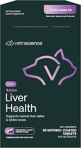 VetriScience Vetri - Suplementos para el mismo hígado para perros y gatos, 90 mg  Suministro de 1 mes (30 tabletas)  Suplemento SAM-e con glutatión