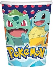 amscan 9904822-66 – Lot de 8 gobelets Pokémon – Volume de remplissage : 250 ml – Gobelets en papier, gobelets de fête, gobelets jetables, anniversaire d'enfant