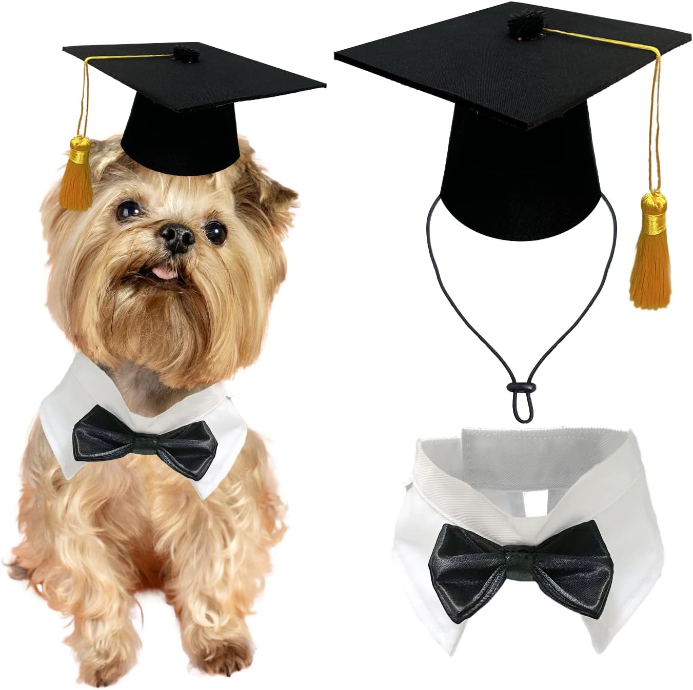 Dog Graduation Cap and Bowtie Bandana Costume Suit with
