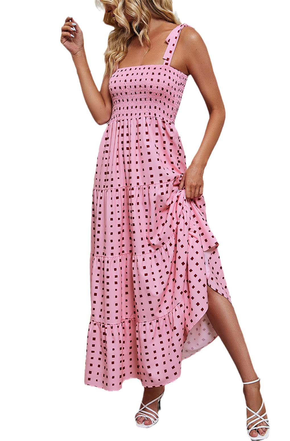 Robe longue bohème rose chic pour vos soirées d'été en plein air