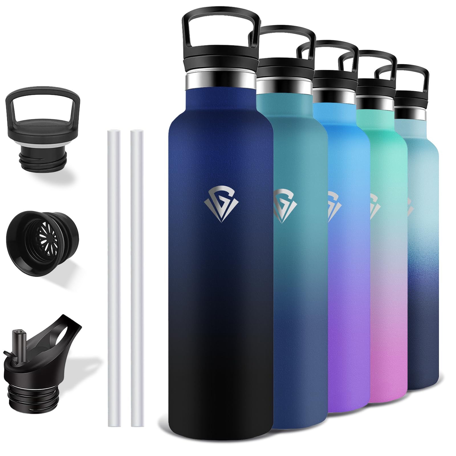 Grsta Thermosflasche, 1l Trinkflasche Edelstahl mit Strohhalm, BPA-Frei, Trinkflasche Auslaufsicher, Isolierflasche Doppelwandig, Erwachsene für Fitness, Camping, Wandern