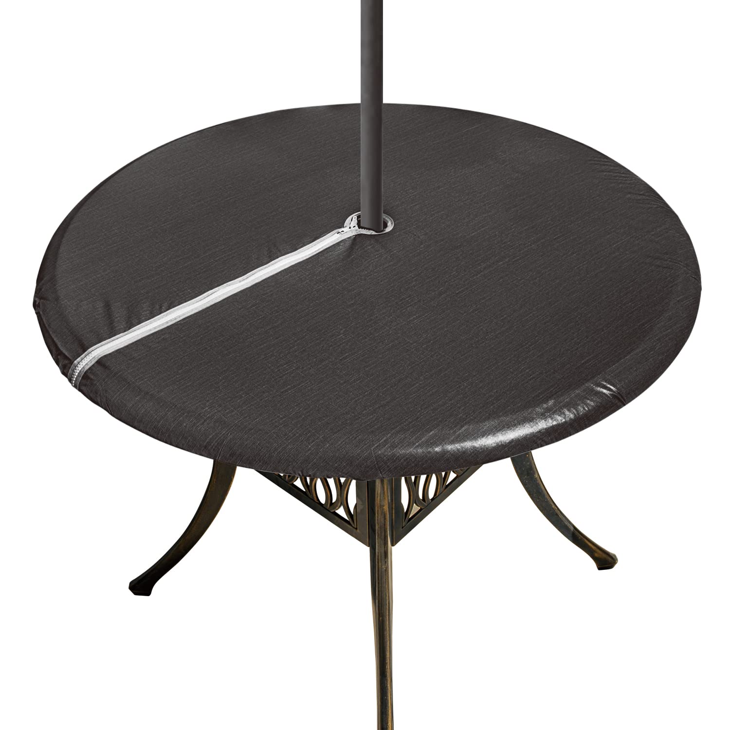 Round Fitted Vinyl Table Cloth Outdoor Tablecloth with Zipper and Umbrella  Hole 100% Waterproof Wipe Clean PVC Table Cover for Party, Picnic and Patio