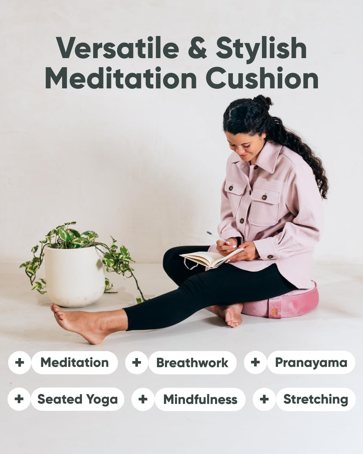 Mindful Modern Velvet Meditation Cushion | Luxe Zafu Yoga Floor Pillow Seat | Posture Support | Buckwheat Hull Filled | Large Round Cushion with Removable Washable Cover + Carry Handle