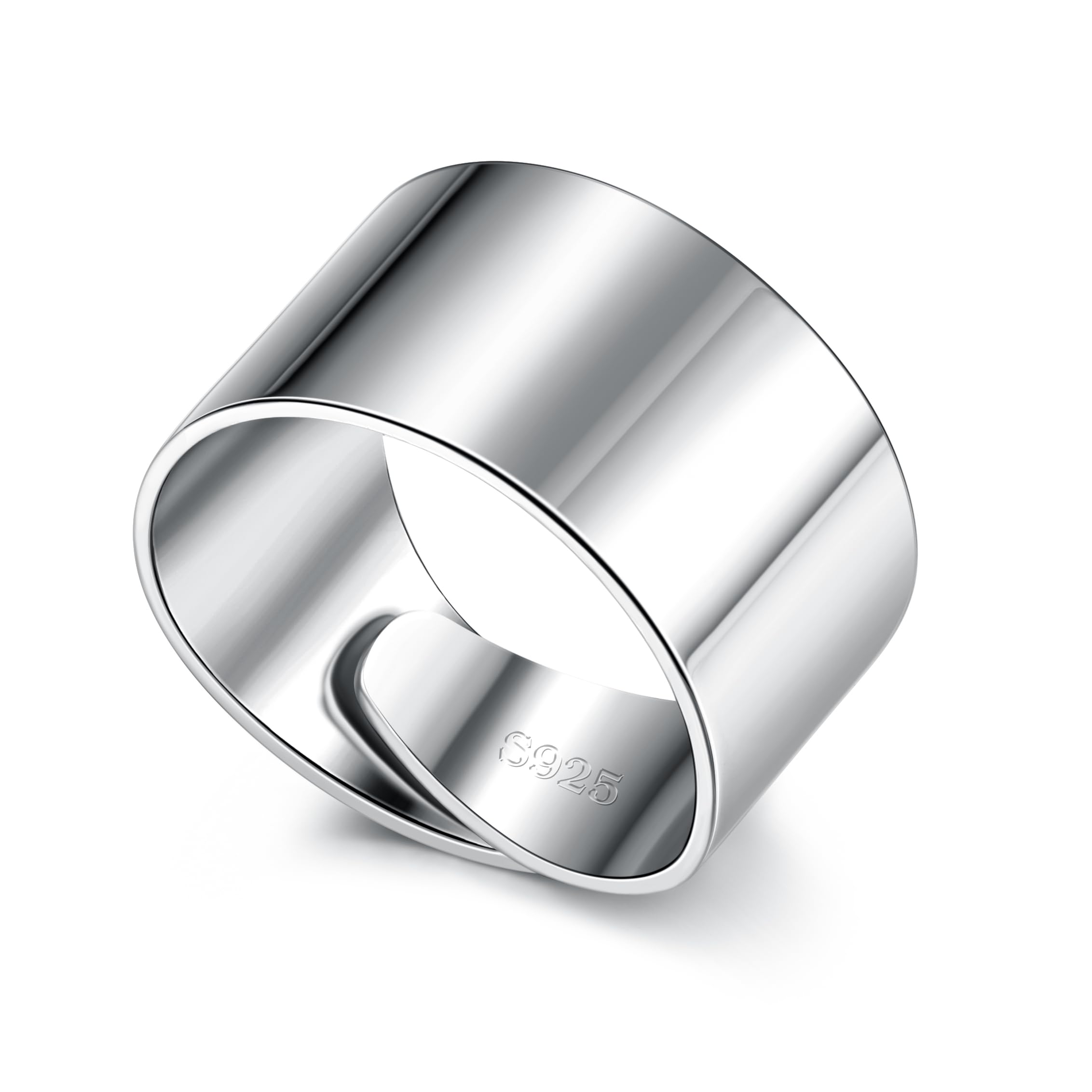 KRFY Anillos de Plata de ley 925 para Hombres Mujeres Hecho a Mano Anillo de Banda Ancha Ajustable Alto Pulido Hecho a Mano Cúpula Anillo Anillo de Banda para Mujeres Hombres, Con Caja De Regalo