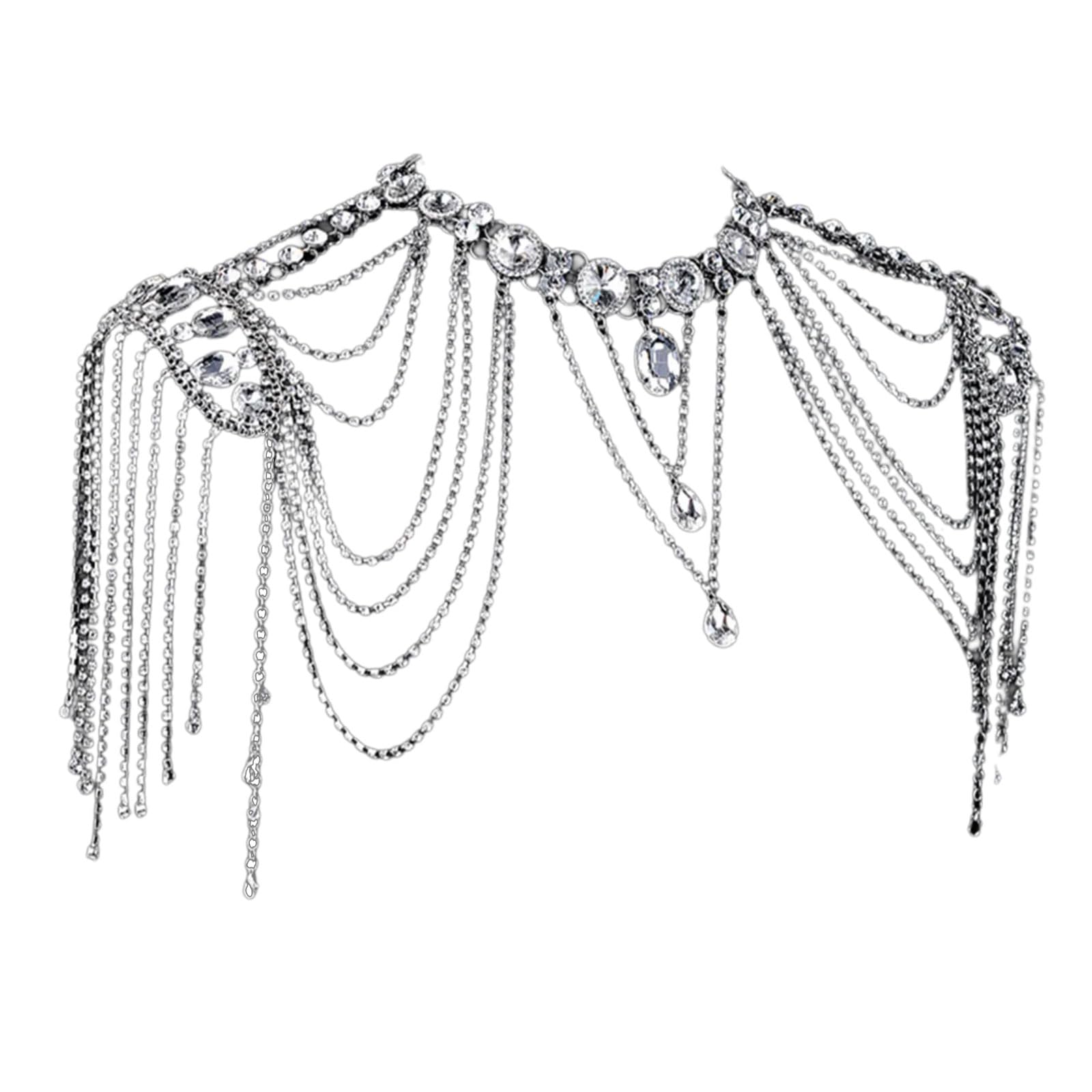Collar de cadena de hombro con borlas de cristales, accesorio de joyería corporal multicapa para mujer, suministros de brazo de boda