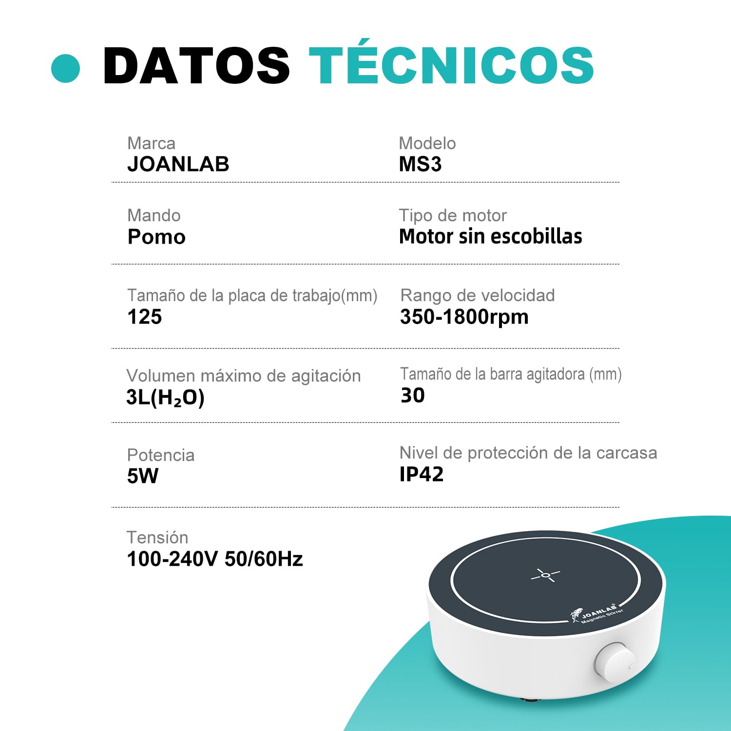 JOANLAB Agitador Magnético de laboratorio 200-1800rpm, compacto y portátil, para laboratorio y cerveza casera