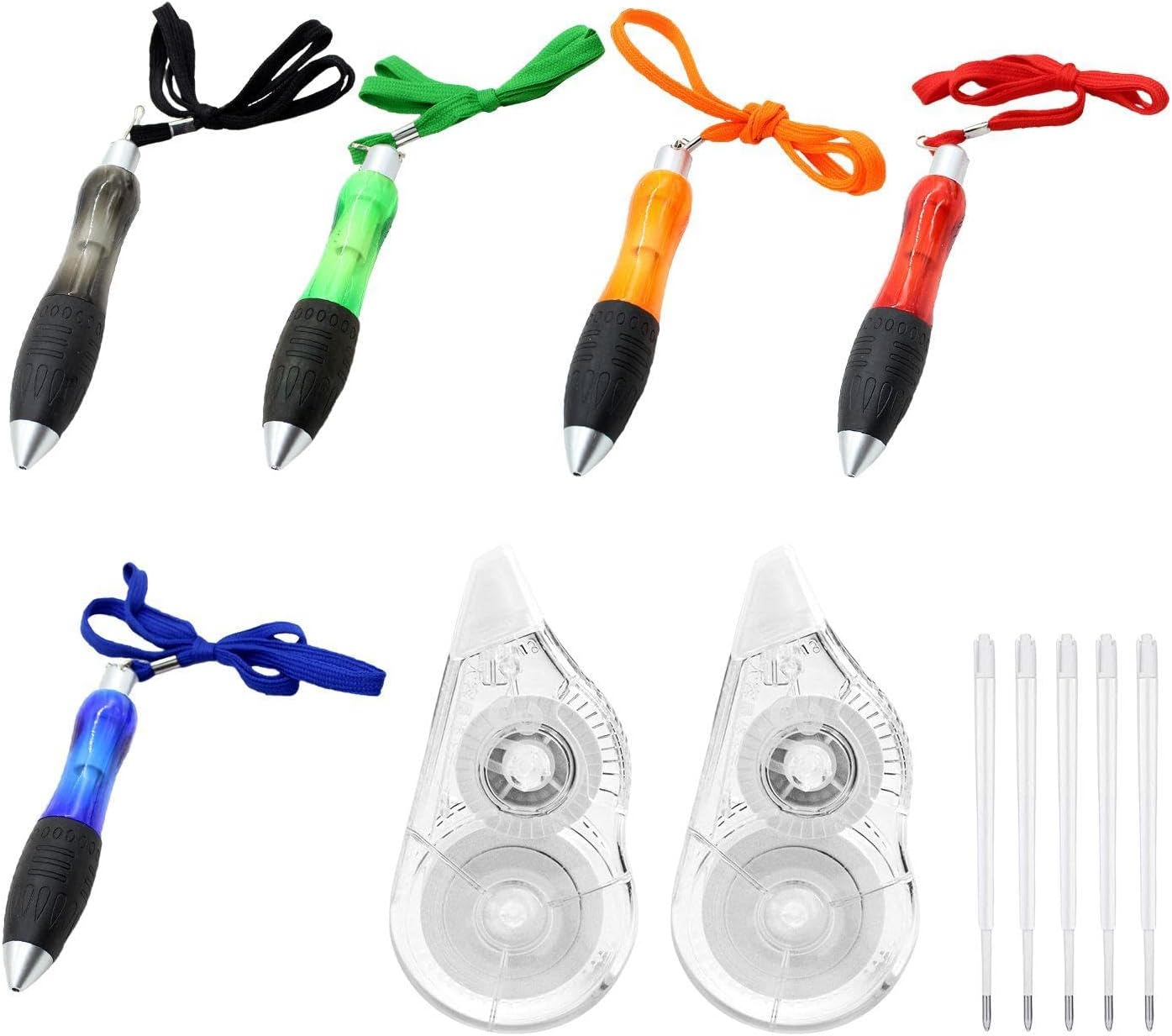 Stylo à bille 5 pièces avec lanière avec recharges 5 pièces et bandes correctrices 2 pièces stylo à bille pressurisé fournitures de bureau d&rsquo;apprentissage Instruments d&rsquo;écriture