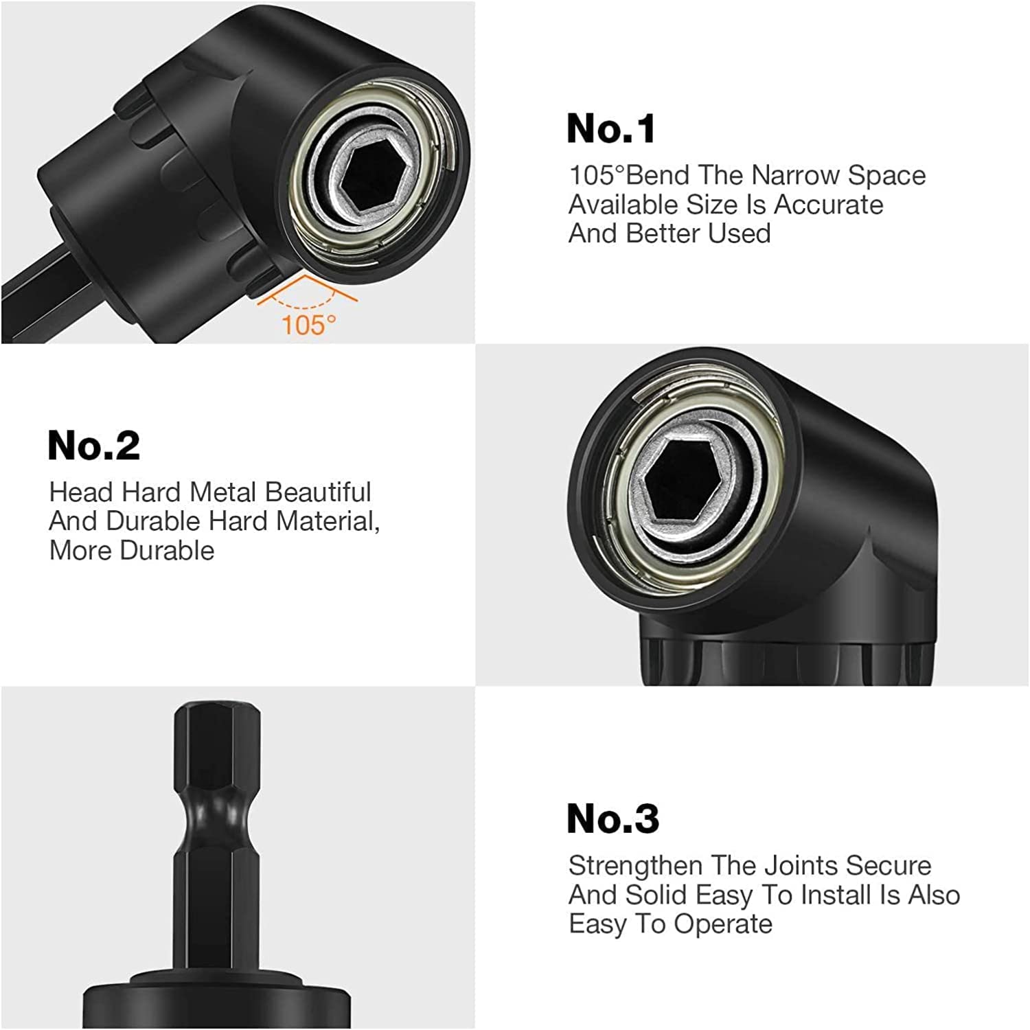 Impact Grade Driver Sockets Adapter Extension Set Drill Bit 3Pcs 1/4 3/8 1/2" Universal Socket Adapter Set and Right Angle Drill 105 Degree Right Angle Screwdriver Set Drill Hex Bit Socket Adapter