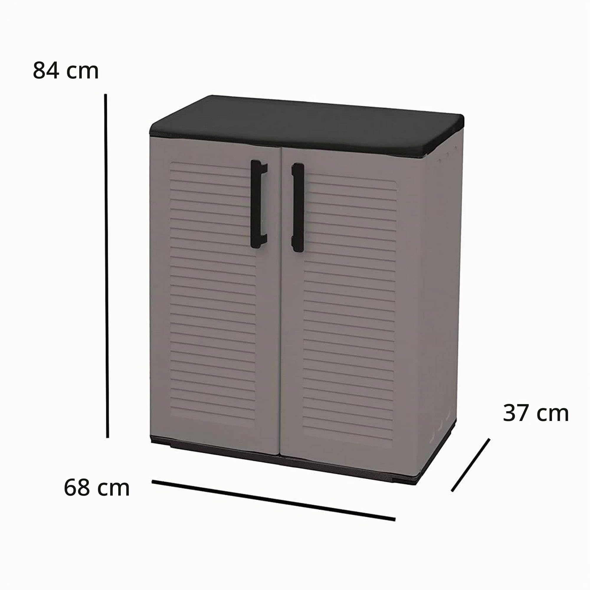 Dmora - Armoire d'extérieur Bilzen, Mobilier d'extérieur, Armoire de Balcon Polyvalente, 100% Made in Italy, Gris et Noir, Finition rayée, 68x37h84 cm