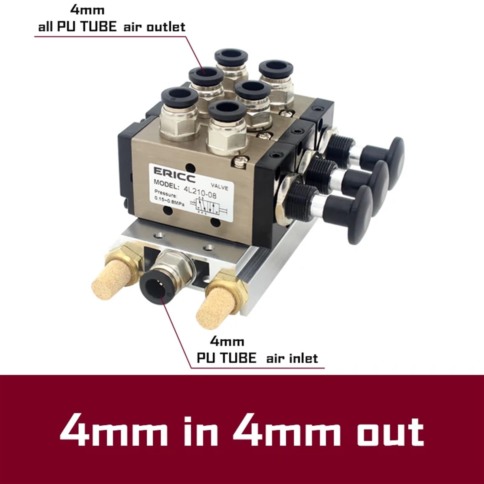 4L210-08 4R210-08 Válvula Manual de 2 vías y 5 Posiciones, Interruptor neumático de Empuje y tracción de válvula direccional, colector de válvulas combinadas | 4mm in 4mm Out,6 Stations