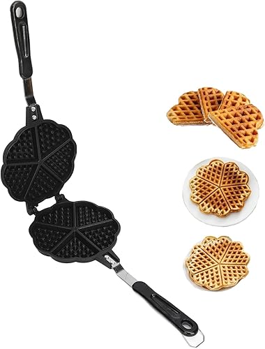 Sartén para gofres de aleación de aluminio, antiadherente, diseño de corazón, estufa de campamento, sándwiches de aluminio para tostadas y