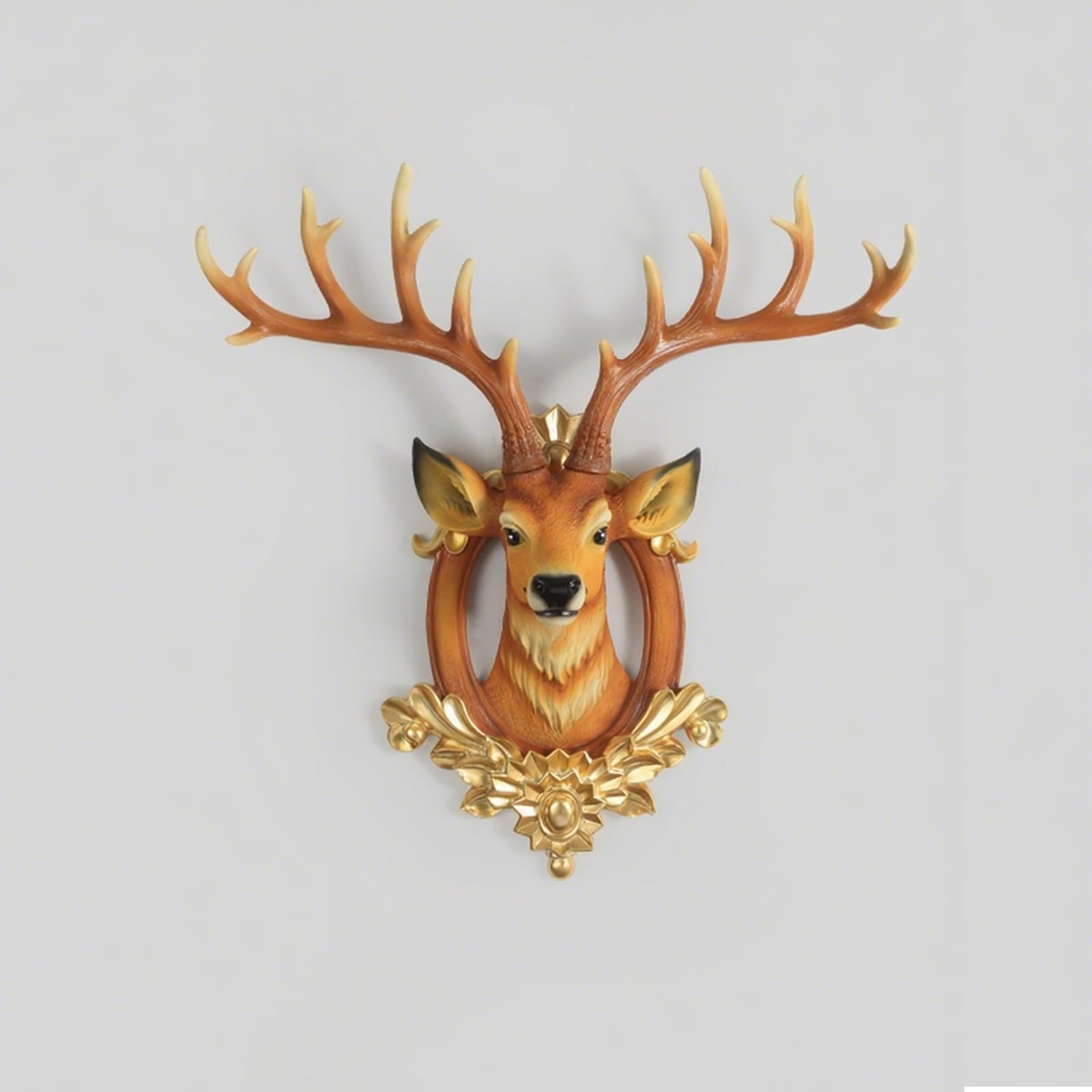 Scultura murale testa di cervo in resina fatta a mano Teschio di alce artificiale con corna rimovibili, decorazione da parete a forma di testa di animale per casa, ristorante o hotel.(Yellow)