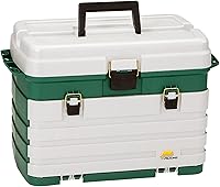Plano 4-Drawer Tackle Box Green Metallic/Silver - Spacious Fishing Organizer with Bait Racks & Tool Storage