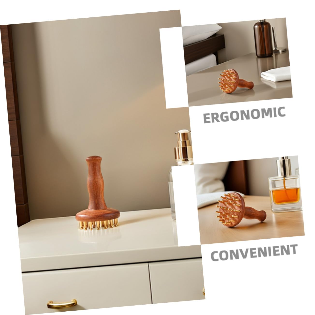 Sandelholz-massagebürste Mit Messingkopf Ergonomischer Ganzkörper-massagestab Für Gua Sha-körperpflege Rücken- Bauch- Oberschenkel Armentspannung Tragbar Für Zuhause Und