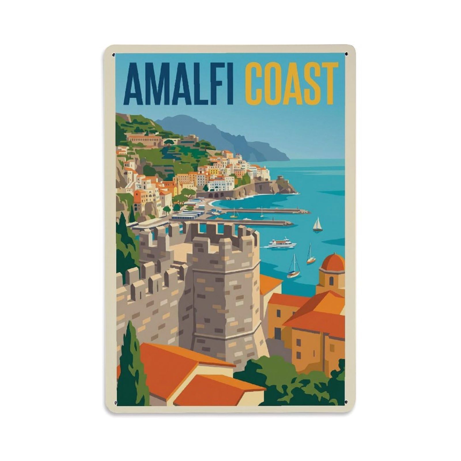 Vintage Travel Rampart Italy Coastal Metal Tin Sign