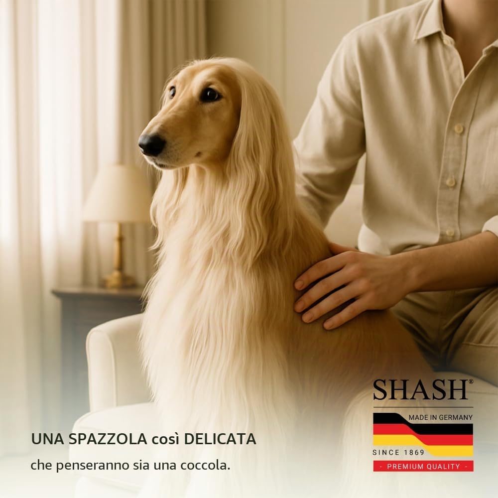 Dal 1869 fatta a mano in Germania, spazzola ovale per animali domestici SHASH con perni lunghi in metallo con cuscino in gomma, aiuta a districare i nodi, eliminare l'effetto crespo, ridurre la