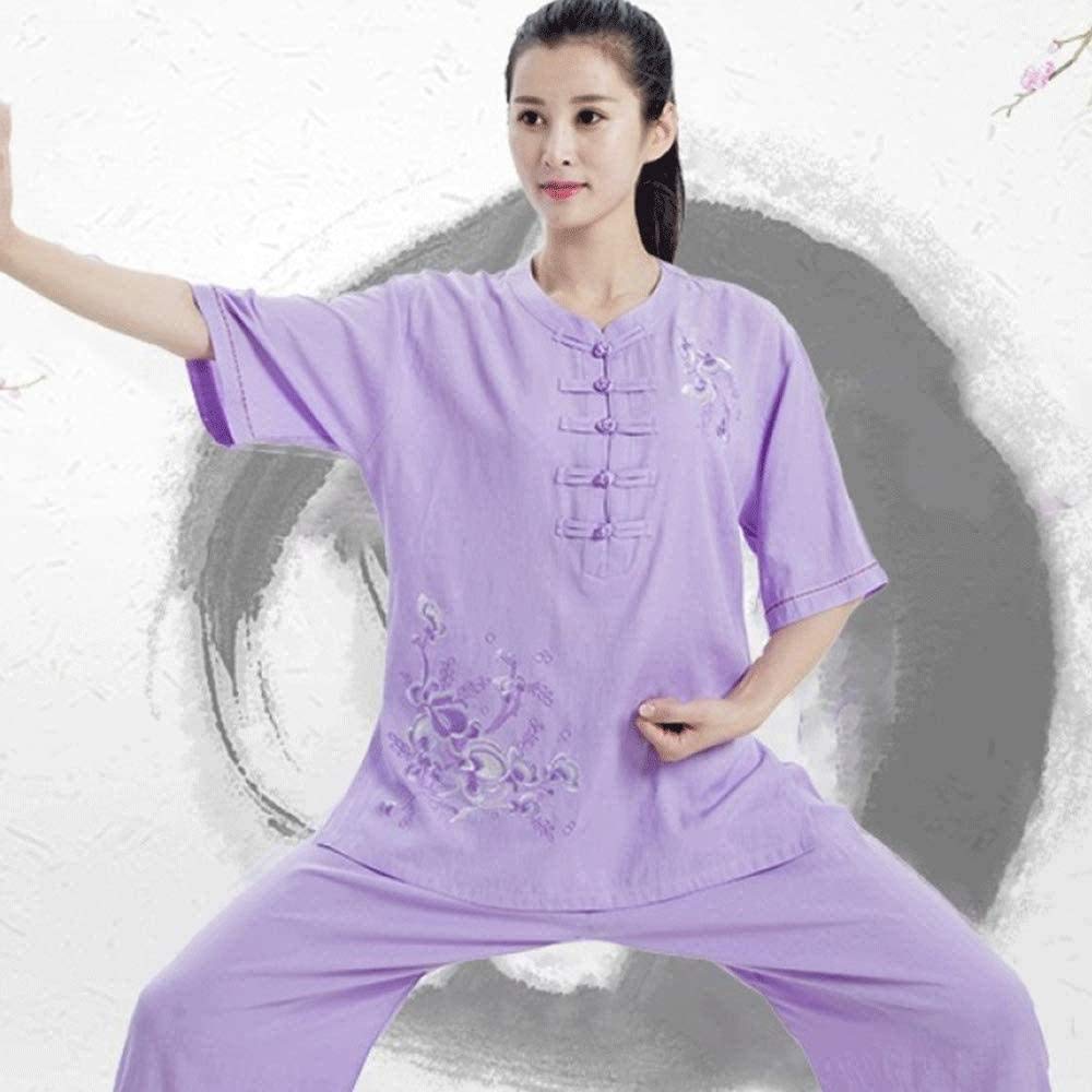 Odzież Tai Chi Mundury do sztuk walki Odzież Tai Chi Damska haftowana pościel Bawełniana Odzież Tai Chi Odzież do ćwiczeń Cienki rękaw z krótkim rękawem Odzież do sztuk walki Chiński Kung Fu Cl